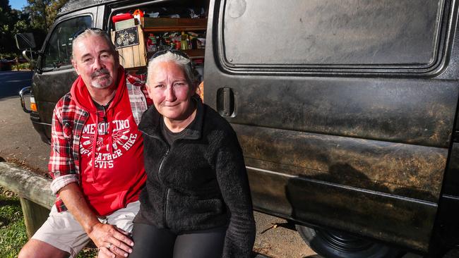 Rachel Small and Dave Porter are living out of a van in Nerang on the Gold Coast. Picture: Nigel Hallett