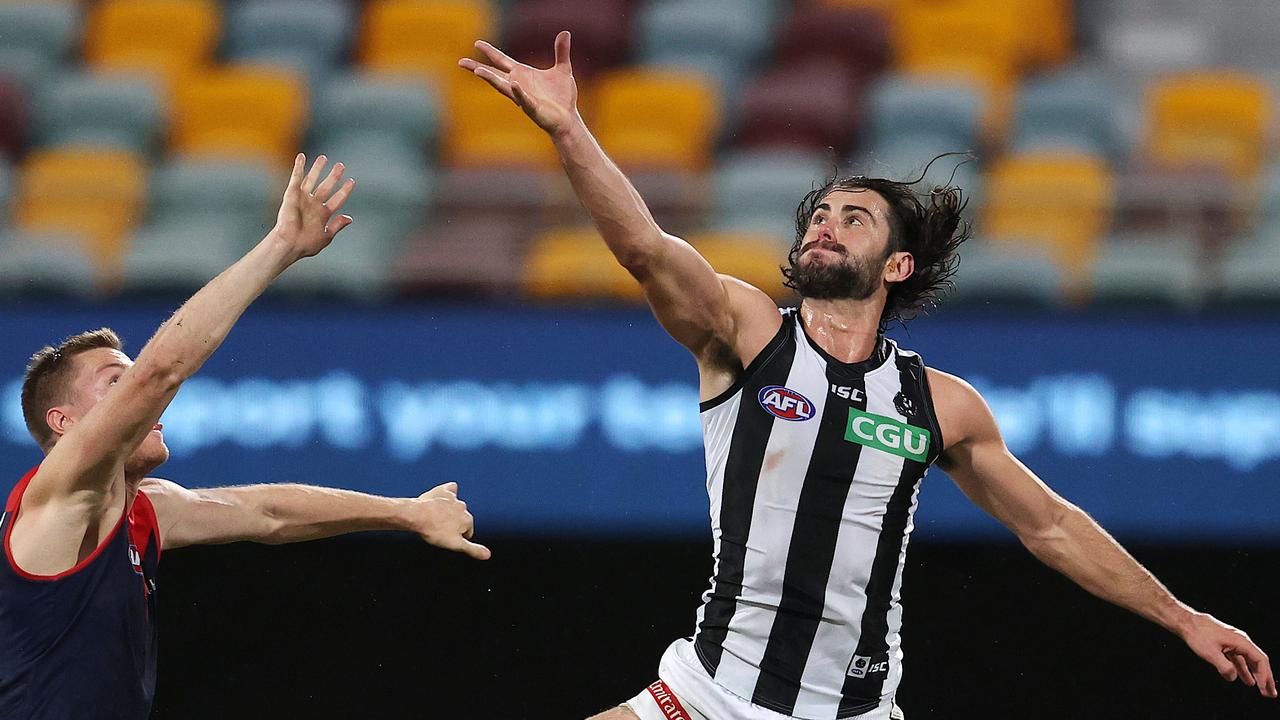 Brodie Grundy is waiting on a trade to Melbourne to be signed off. Picture: Michael Klein