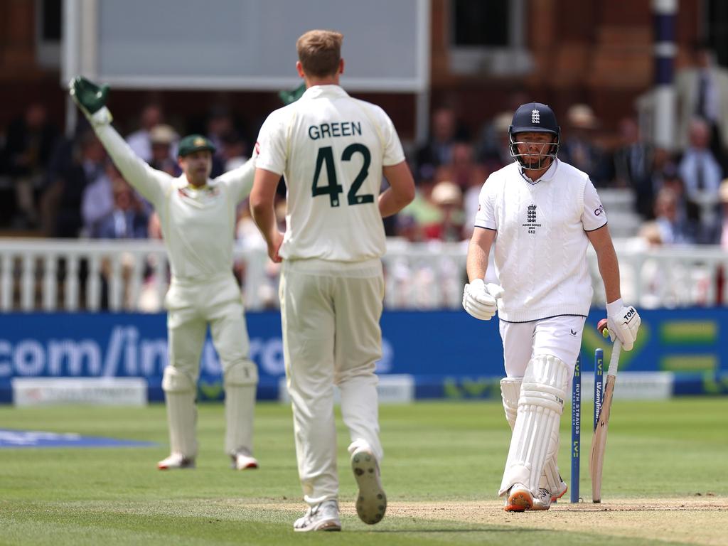 Carey (left) was slammed after running out Jonny Bairstow (right) in the 2023 Ashes. (Photo by Ryan Pierse/Getty Images)