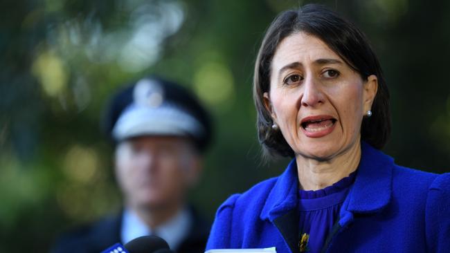 NSW Premier Gladys Berejiklian speaks to the media. Picture: AAP .