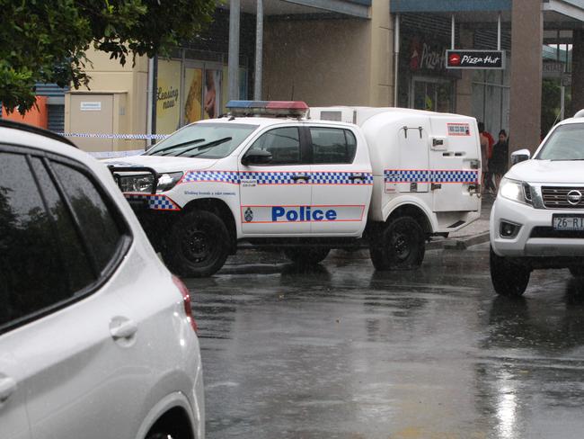 Police at the Sceene of where two people where found injured believed to be Shot. At the Coomera village Square shopping centre. Pic Mike Batterham