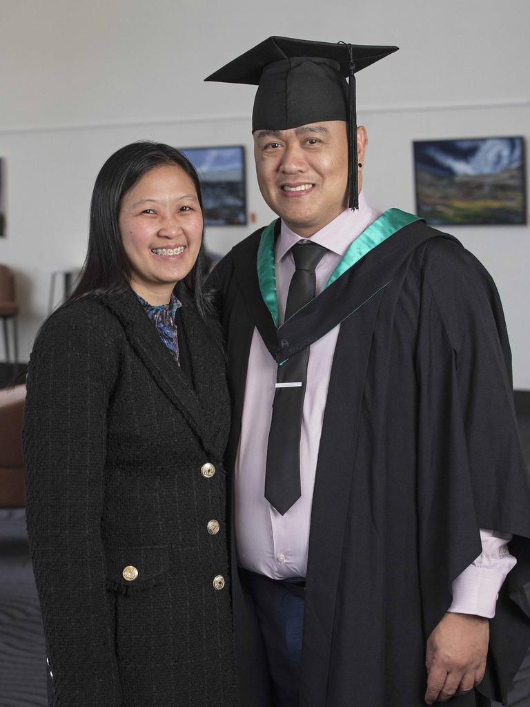 UTAS Graduation at the Hotel Grand Chancellor Hobart, Ivory Viernes and Oliver Meneses both of Sydney. Picture: Chris Kidd