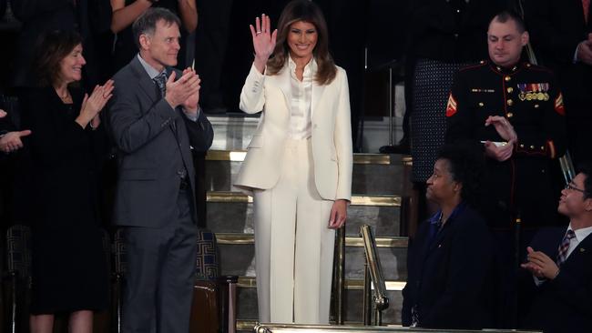 First lady Melania Trump arrives for the State of the Union address. Picture: Getty