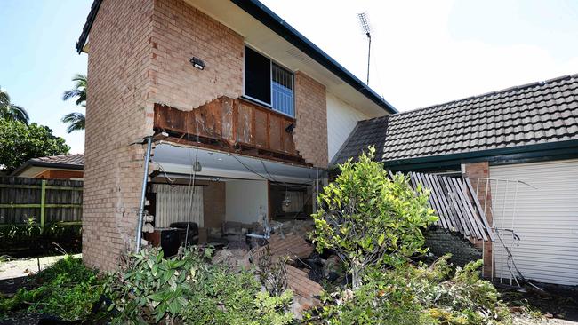 The aftermath of the car crashing into the man’s home. Picture: Tara Croser