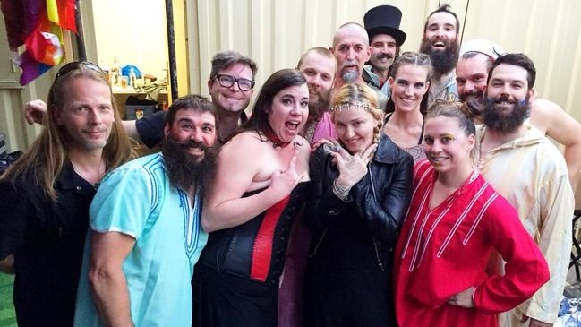 Madonna with the members of the acclaimed troupe Cirque Alfonse. Picture: supplied