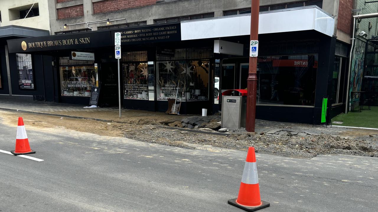 Burst water main on Liverpool Street, Hobart causes damage. Picture: Simon McGuire