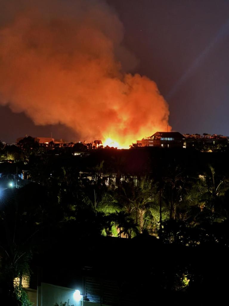 A major fire engulfed a number of houses and shops in Seminyak, Bali, on Thursday evening. Picture: Jarod McNeill/Facebook