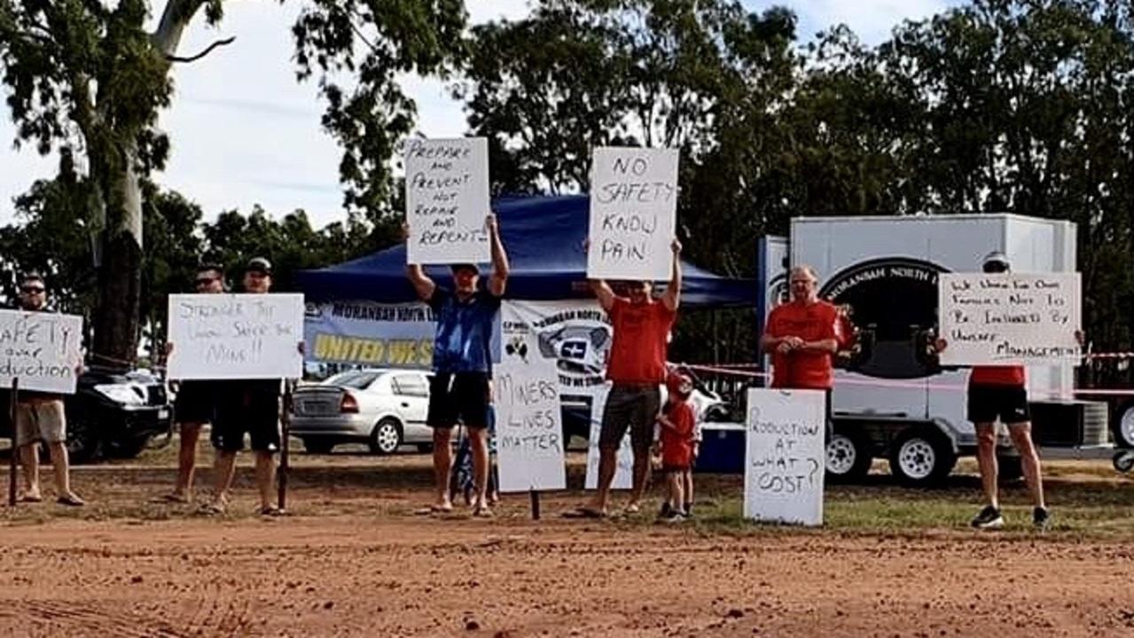 SAFETY FEARS: Workers protesting outside of Anglo American's Moranbah North Mine.