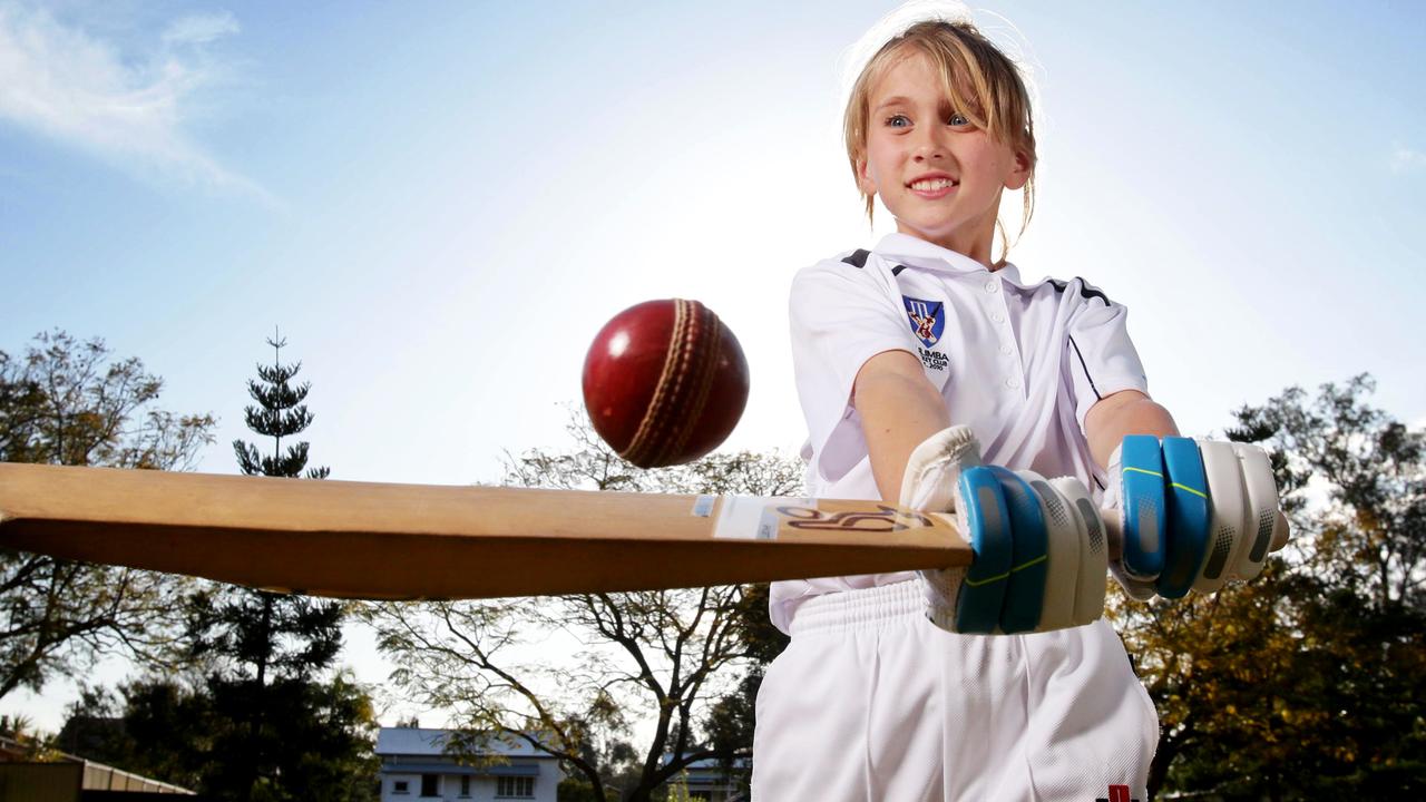 Bulimba Cricket Club’s Olivia Cotter, 11, has been hit for six by the support she has received. Picture: AAP/Steve Pohlner