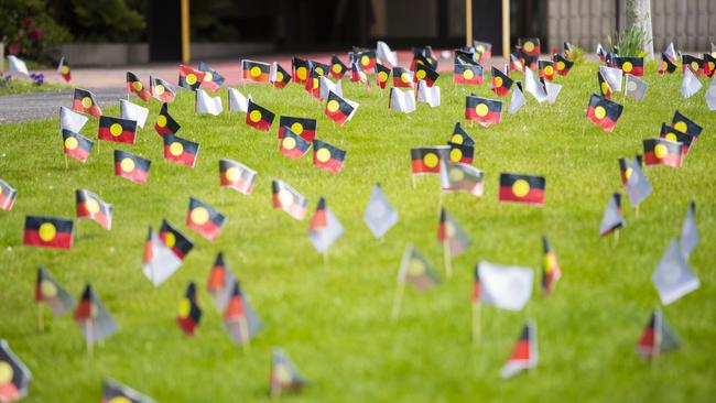 Aboriginal flags at Clarence City Council chambers. Picture: RICHARD JUPE