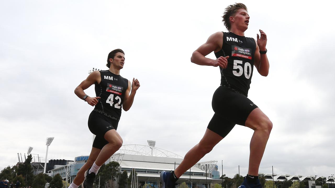 Jay Rantall leads the way in the 2km time trial at the AFL Draft combine. Picture: Michael Klein