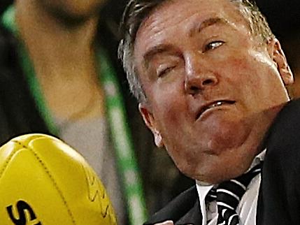 Geelong v Collingwood Eddie McGuire drops a mark kicking with his sons pre game Picture:Wayne Ludbey