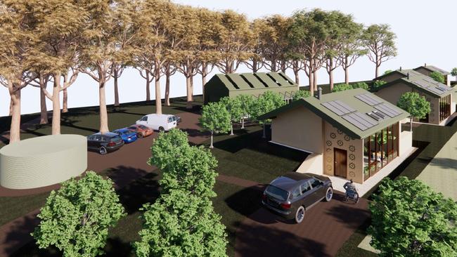 An artist impression showing the cabins and horticultural shed planned to be built on the property. Picture: Supplied