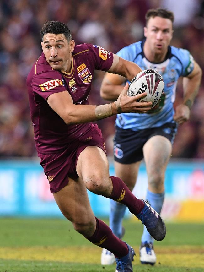 Billy Slater of the Queensland Maroons surges upfield during State of Origin Game 3 at Suncorp Stadium in Brisbane last year. Picture: Dave Hunt/AAP