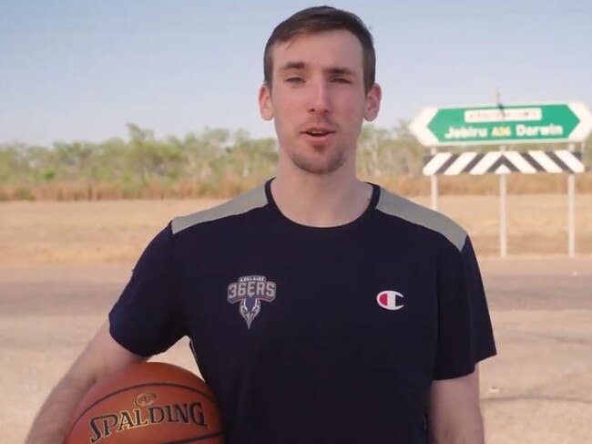 Mitch McCarron shot a promotional video for the NBL Blitz in Darwin, alongside Saltie Makuach Maluach. Picture: NBL