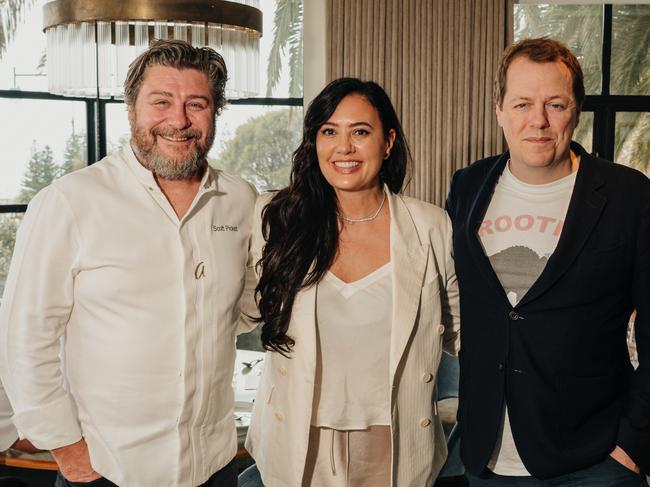 Scott Pickett, Lydia Schiavello and Tom Parker Bowles at Audrey’s Sorrento. Picture: Supplied