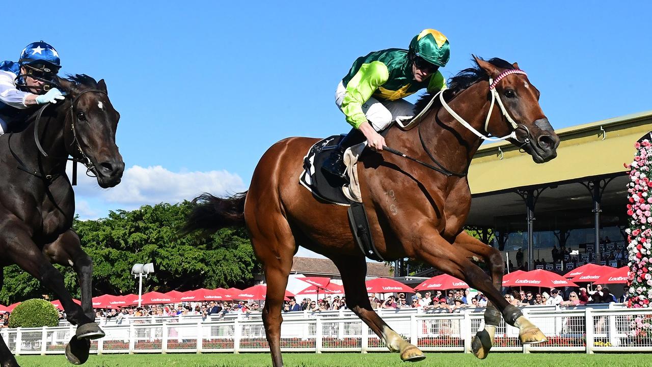 Yellow Brick wins at Eagle Farm during the Brisbane Winter Carnival. Picture: Grant Peters / Trackside Photography