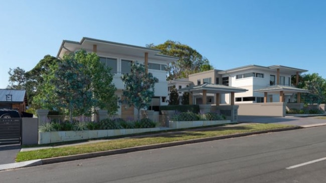 Artists’ impressions from plans to turn two single-storey homes into eight townhouses on Telopea Ave in Caringbah. Picture: Supplied