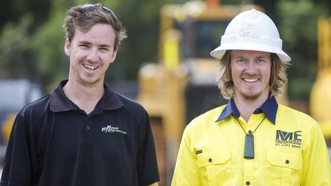 Injured brickie Ben Roche and his boss James McManaway.