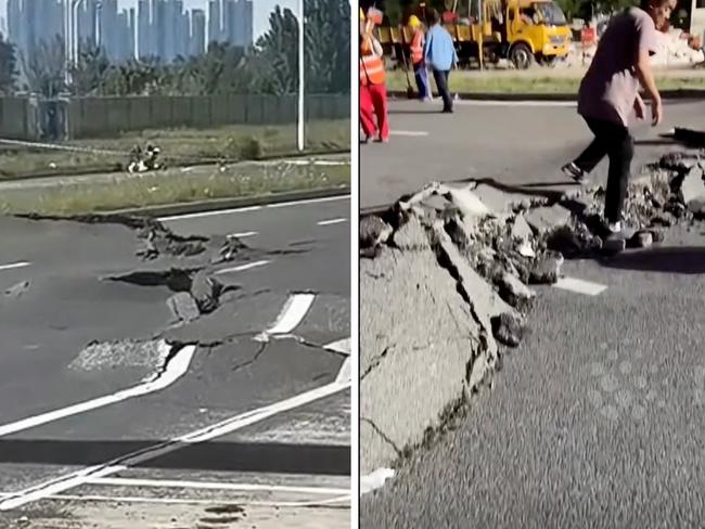 Giant cracks in the road in China.