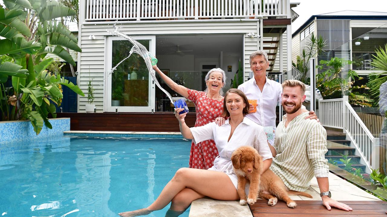 Ruth Tupper and Kieran Smith moved from Melbourne to Brisbane during the pandemic. Her parents Alison and Neil Tupper have come to visit for Christmas. Picture: Patrick Woods