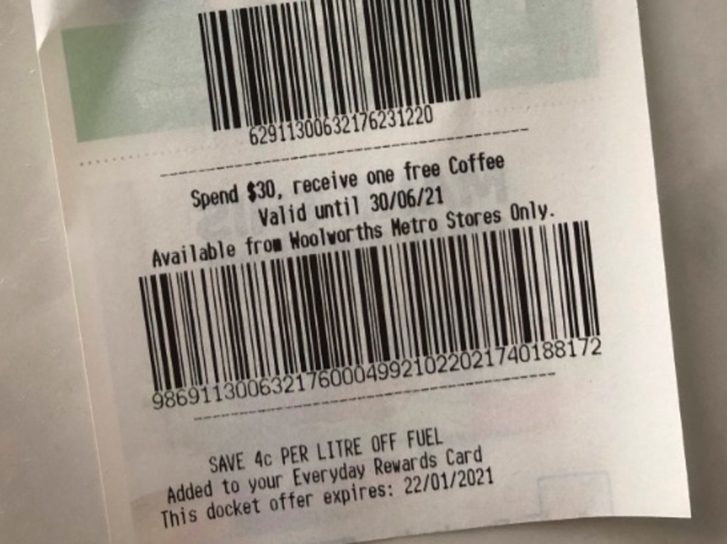 There's been a freebie lurking on your Woolies receipt. Picture: news.com.au.