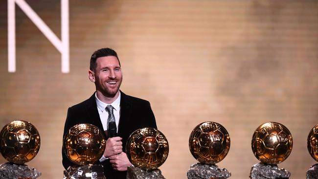 Argentinian superstar Lionel Messi after winning the Ballon d'Or France Football 2019 trophy at the Chatelet Theatre in Paris