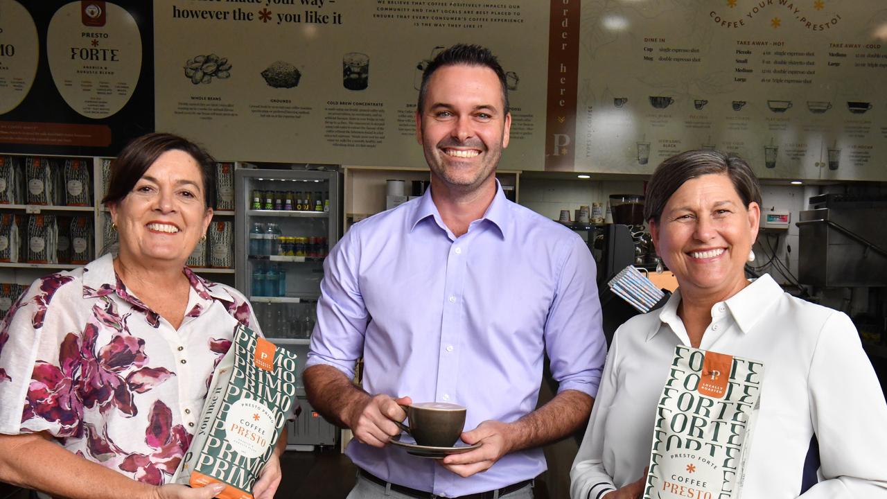 QLD's Best of the Best. Member for Mundingburra Natalie Marr, Member for Townsville Adam Baillie and Member for Mundingburra Janelle Poole at Coffee Presto. Picture: Evan Morgan