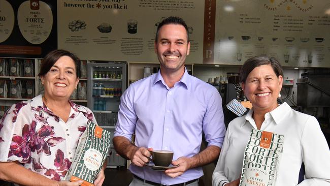 QLD's Best of the Best. Member for Mundingburra Natalie Marr, Member for Townsville Adam Baillie and Member for Mundingburra Janelle Poole at Coffee Presto. Picture: Evan Morgan