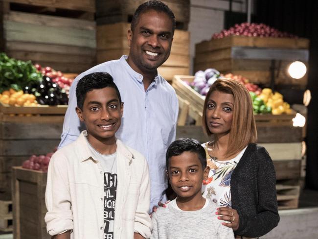 MasterChef — Sashi with wife Rabicca and sons Marcus and Ryan.