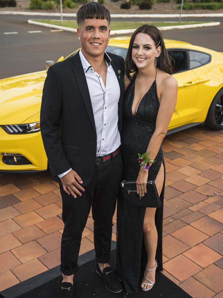 Eli Robinson partners Amy Jacobsen to her Wilsonton State High School formal at USQ, Wednesday, November 18, 2020. Picture: Kevin Farmer