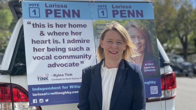 Larissa Penn, independent candidate for Willoughby, campaigning on the day of the by-election.