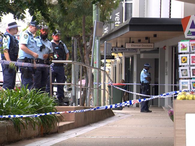 Police investigate the scene of the alleged stabbing. Picture: OnScene Bondi