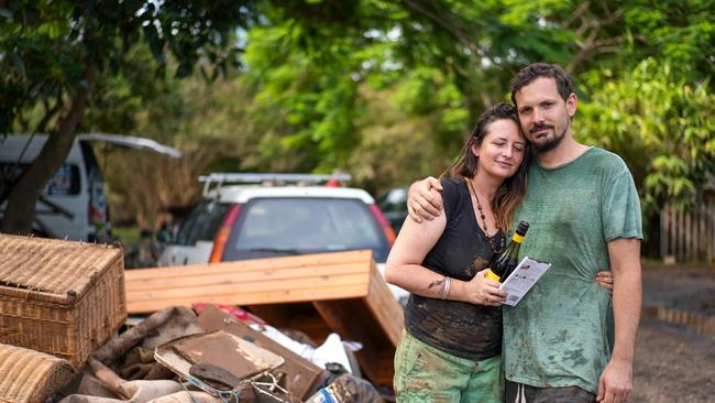 East Lismore flood victim and single mum Carlie Daley has been told she will get no help from the government after waiting 16 months. She is pictured with her brother Paul Daley. Picture: Mikala Maloney