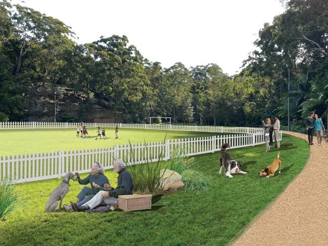 Artist impressions from the first set of plans for the Bob Campbell Oval revitalisation. Picture: Lane Cove Council