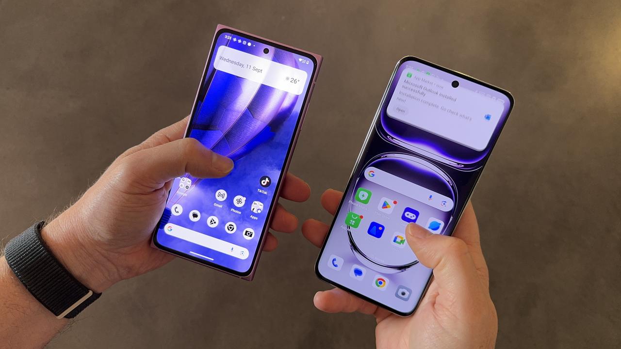 The HMD Skyline (left) offers a similar experience to the Oppo Reno12 5G (right), with a purer Android experience. Picture: Supplied/Nick Broughall