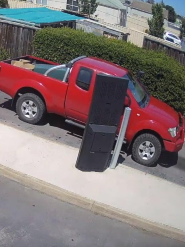 The red ute which police believe was used to transport the wrapped-up body of the murdered man. Picture: SAPOL