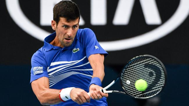 Novak Djokovic in action during his semi-final against Lucas Pouille. Picture: AFP