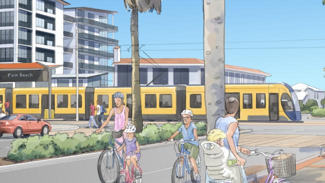 An artist's impression of the light rail passing through Palm Beach. Picture: Supplied