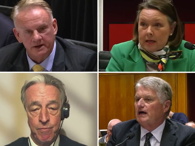 Mark Latham, top left, quizzed ATC representatives including Director Carline Searcy, top right, vice-chair Tim Hale, bottom left, and Chairman Peter McGauran, bottom right, during a pariliamentray inquiry into the sale of Rosehill Racecourse. Pictures: Supplied