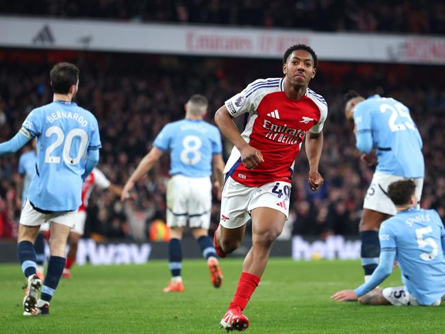 Myles Lewis-Skelly was on the scoresheet as Arsenal beat Manchester City FC 5-1. Picture: Alex Pantling/Getty Images