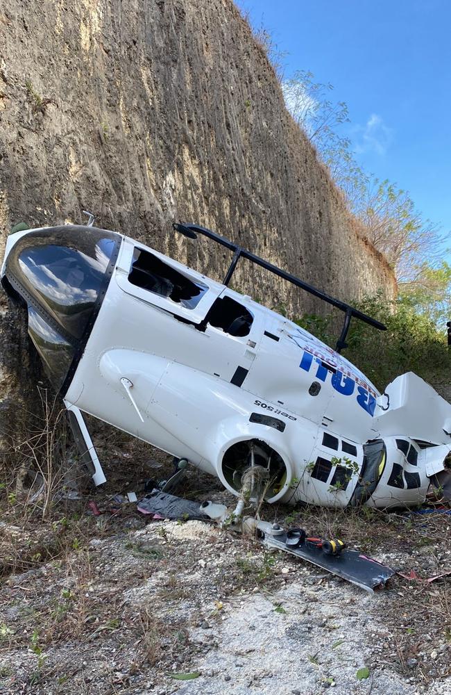 Two Australians survived this helicopter crash in Bali. Picture: Indonesian Search & Rescue Agency (BASARNAS)