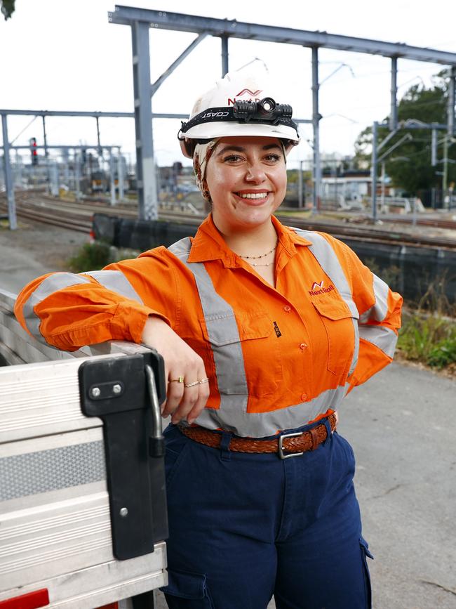 Site engineer Esma Bragg, who works for Transport NSW's More Trains More Services project through a contract with John Holland. Picture: Richard Dobson