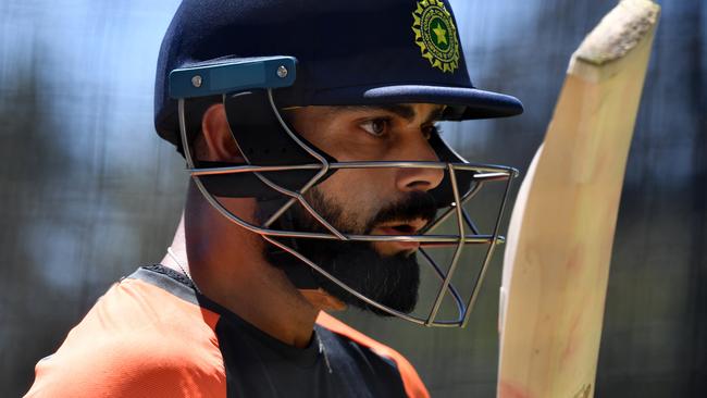 Virat Kohli of India is seen during training at the Adelaide Oval, Adelaide Tuesday, December 4, 2018.  Australia play India in the first test starting this Thursday. (AAP Image/David Mariuz) NO ARCHIVING