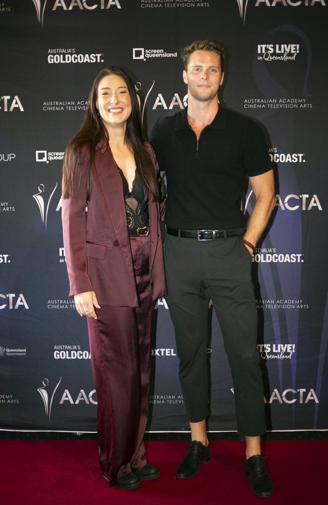 Ash Rainer and Jaidyn Beilby at AACTA Oscars Screening at the Home of the Arts, Gold Coast. Picture: Jessie Jean