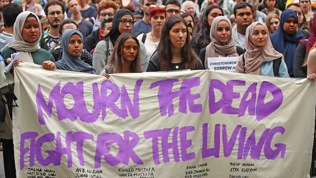 Protesters marched during the Stand Against Racism and Islamophobia: Fraser Anning Resign! rally on March 19. Picture: Scott Barbour/Getty