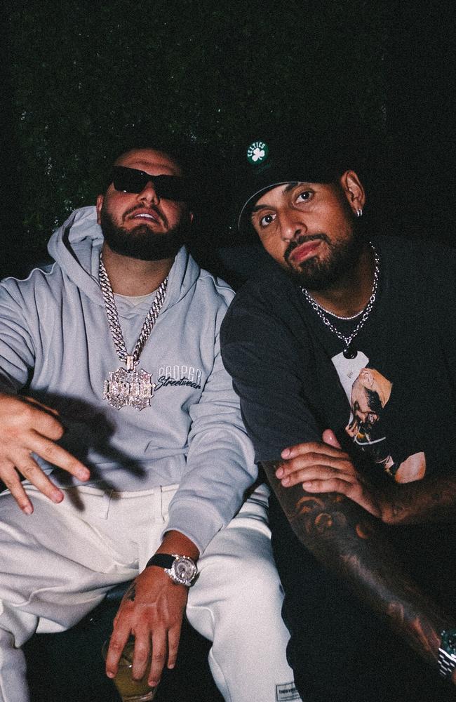 Nick Kyrgios (right) was spotted with controversial rapper Ay Huncho (left) at his show in Canberra recently. Picture: Facebook