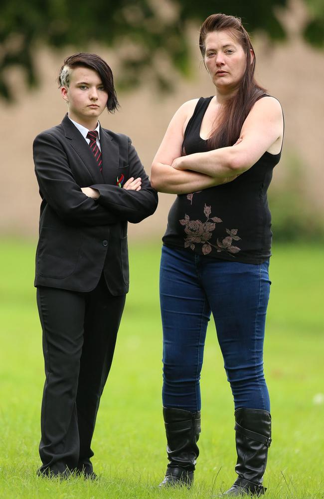 Schoolyard anger ... Lauren Mcdowell with mum Yvonne showing off the leopard-print hairstyle. Picture: Snapper.