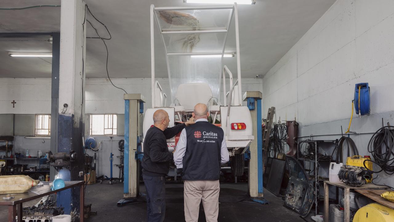 The popemobile has been refurbished and will carry medical supplies. Picture: Caritas Jerusalem via AP