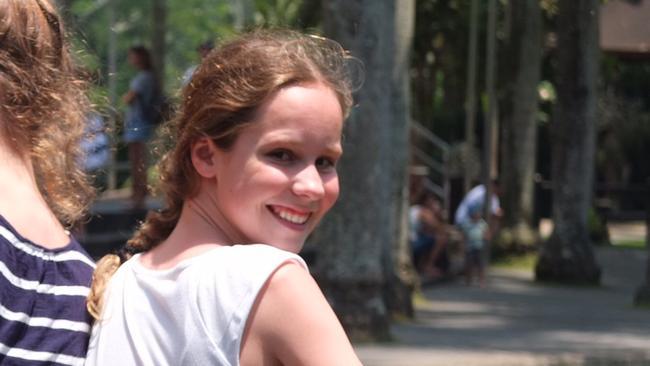 Sinead Pulford in an elephant park in Bali on the day a lump was found in her stomach, September 18 2014.